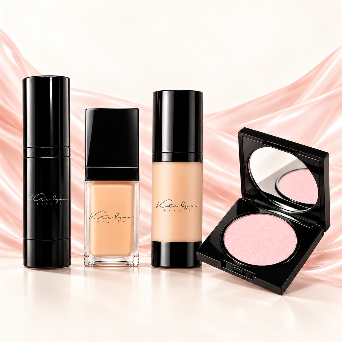 Katie Lynn BEAUTY Camera Ready Complexion Set: Camera Ready Face Primer, Flawless Skin Foundation, Hi Def Glow Foundation and Magic Powder Translucent Pastel Pink
