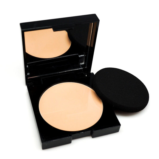 Katie Lynn BEAUTY Dual Powder Foundation, open compact with sponge