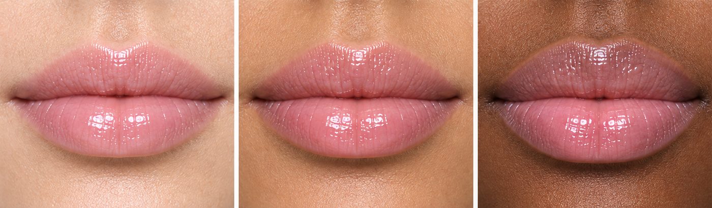 209 Sugar Baby Tinted Lip Serum shown on fair, medium and deep lips