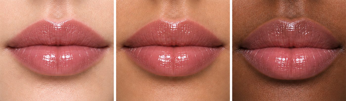 217 Off Duty Tinted Lip Serum shown on fair, medium and deep lips